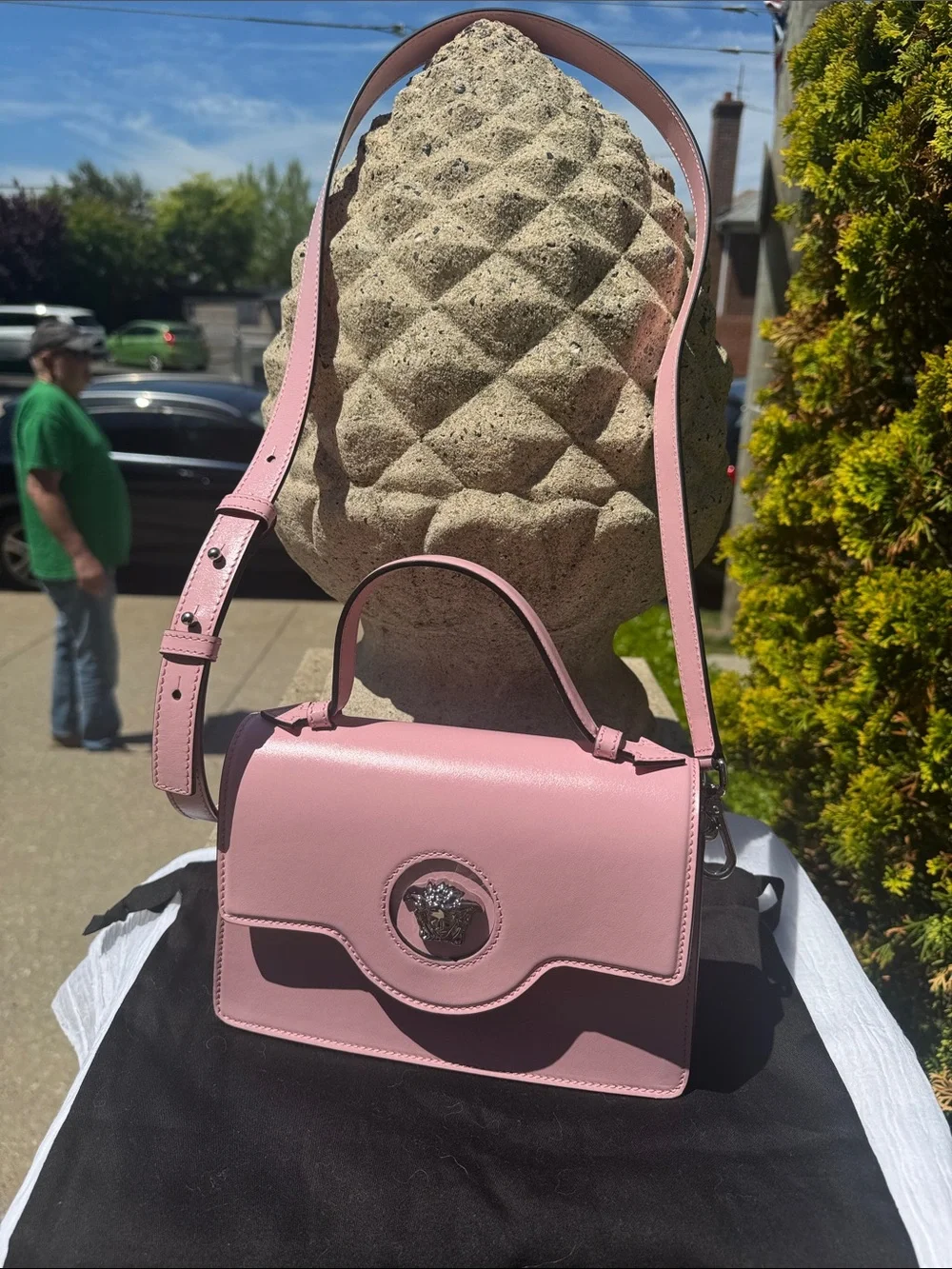Versace Pink Leather Top-Handle Satchel with Silver Medusa, Calfskin Leather .Sm - Picture 6 of 12